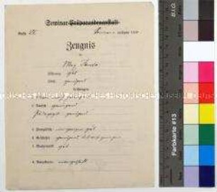 Zeugnis der Seminar-Präbandenanstalt für den Postschaffnersohn Max Jando für das Sommerhalbjahr 1921