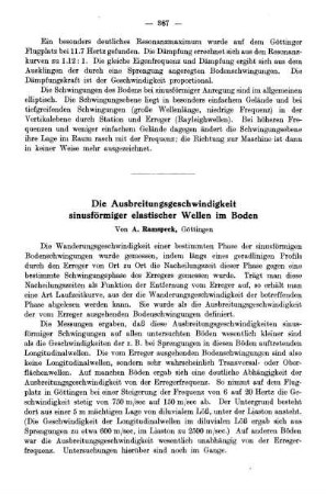 Die Ausbreitungsgeschwindigkeit sinusförmiger elastischer Wellen im Boden