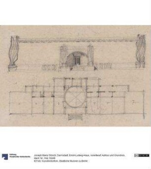 Darmstadt, Ernst-Ludwig-Haus, vorentwurf, Aufriss und Grundriss