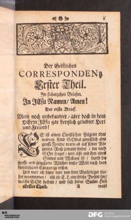 Der Geistlichen Correspondentz. Erster Theil. In siebenzehen Briefen.