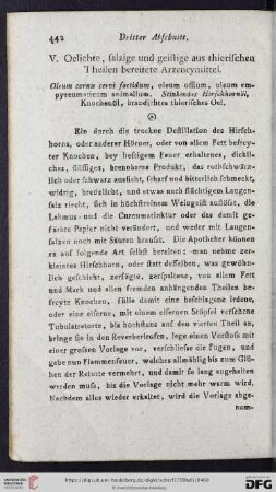 V. Oelichte, salzige und geistige aus thierischen Theilen bereitete Arzeneymittel
