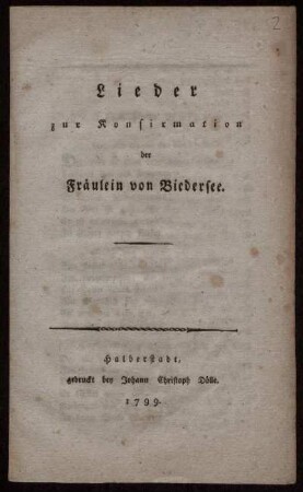 Lieder zur Konfirmation der Fräulein von Biedersee
