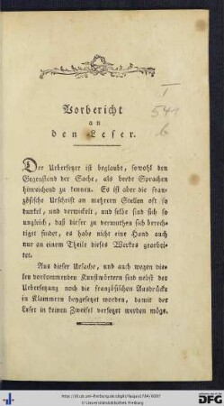Vorbericht an den Leser.