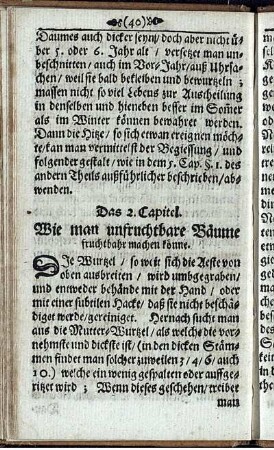 Das 2. Capitel. Wie man unfruchtbare Bäume fruchtbahr machen könne