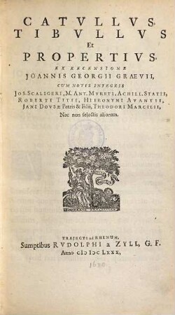 Catullus, Tibullus Et Propertius