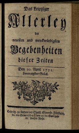 Den 20. April 1751. Zwanzigstes Stück.