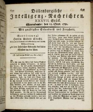 XXXVII. Stück. Sonnabends: den 15. Sept. 1792.