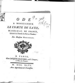 Ode à Monseigneur le comte de Saxe, Maréchal de France