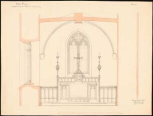 Schlosskapelle, Pitschen: Querschnitt in Richtung Altar, Maßstabsleiste