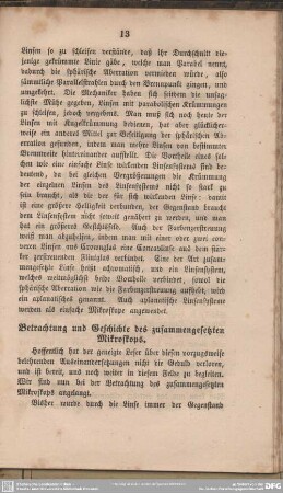 Betrachtung und Geschichte des zusammengesetzten Mikroskopes