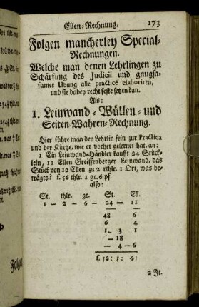 Folgen mancherley Special-Rechnungen.