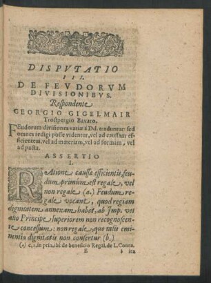 Disputatio III. De Feudorum Divisionibus.