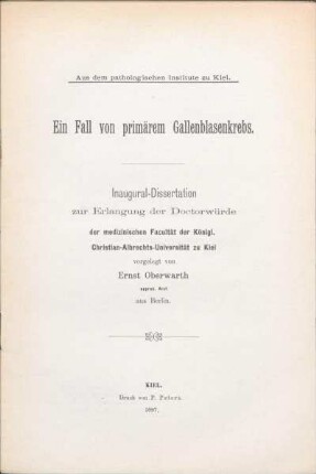Ein Fall von primärem Gallenblasenkrebs