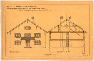 Ausbau des Wirtschaftsgebäudes, Greifenberg: Südansicht und Schnitt 1:100