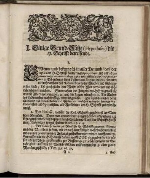 I. Einige Grund-Sätze (Hypotheses) die H. Schrifft betreffende