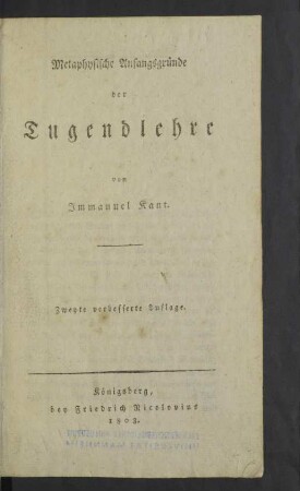 Metaphysische Anfangsgründe der Tugendlehre