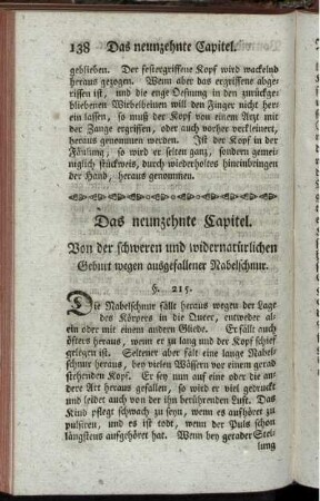 Das neunzehnte Capitel. Von der schweren und widernatürlichen Geburt wegen ausgefallener Nabelschnur.