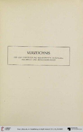 Verzeichnis der zur Versteigerung gelangenden Ölgemälde, Aquarelle und Handzeichnungen (Nr. 1-109)