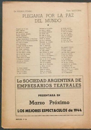 Plegaria por la paz del Mundo : para "Máscara"