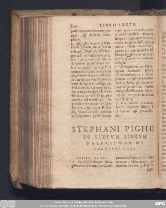 Stephani Pighii In Sextum Librum Valerii Maximi Annotationes.