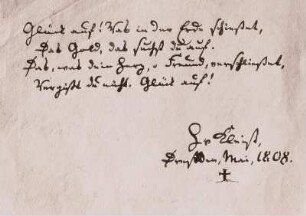 Eintragung Kleists in das Stammbuch von Theodor Körner