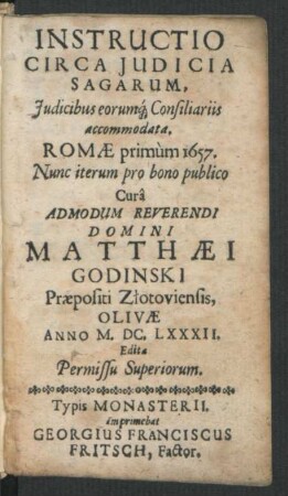 Instructio Circa Iudicia Sagarum : Iudicibus eorumq[ue] Consiliariis accommodata