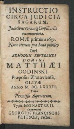 Instructio Circa Iudicia Sagarum : Iudicibus eorumq[ue] Consiliariis accommodata