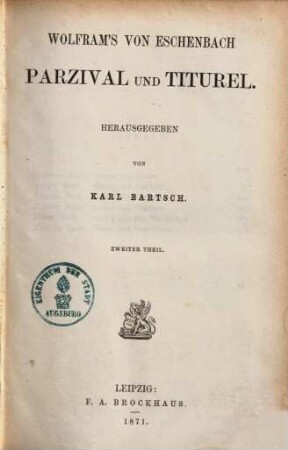 Wolfram's von Eschenbach Parzival und Titurel, 2