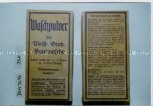 Packung mit "Waschpulver für Weiß- Grob- Buntwäsche"