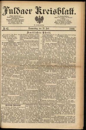 Erste Ausgabe vom Donnerstag, den 27. Juli 1899.