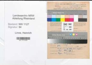 Entnazifizierung Heinrich Linne , geb. 28.09.1901 (Gepaeckverwalter)