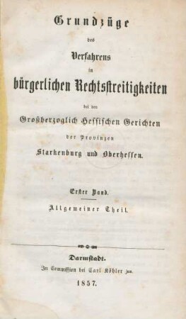 Bd. 1: Allgemeiner Theil