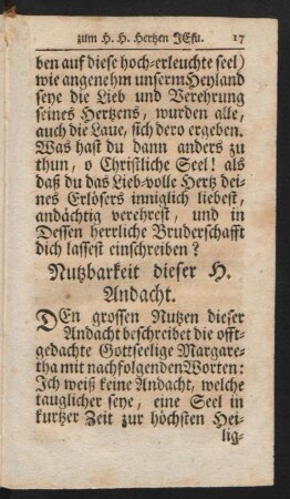 Nutzbarkeit dieser H. Andacht.