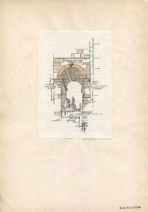 Döllgast, Hans; München; Augsburg; Handzeichnungen - Siegestor mit Straßenflucht Ludwigstraße