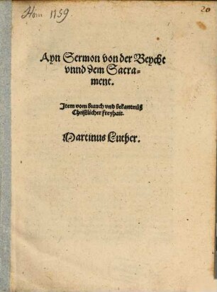 Ayn Sermon von der Beycht vnnd dem Sacrament