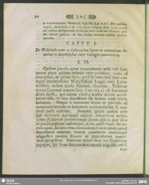 Caput I. De Westphalicarum et Lubecensium legum in communione bonorum et donationibus inter Coniuges conuentientia