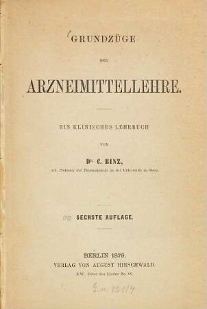 Grundzüge der Arzneimittellehre : ein klinisches Lehrbuch