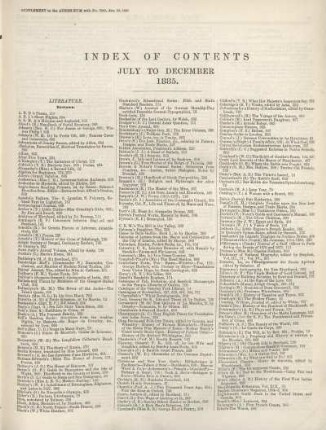INDEX OF CONTENTS JULY TO DECEMBER 18885.