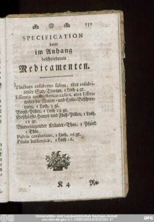 Specification derer im Anhang beschriebenen Medicamenten.