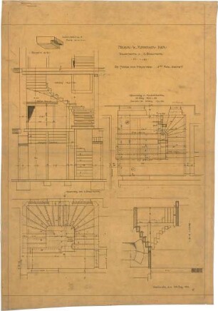 Billing, Hermann; Karlsruhe, Eisenlohrstr. 45; Haus Hornecker (Rothfuss) - Kellertreppe (Grundriss, Schnitt); Treppe 1. OG (Grundriss, Schnitt)