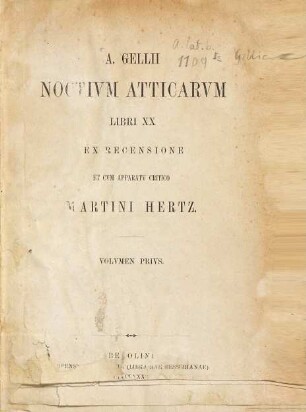 A. Gellii noctium Atticarum libri XX. 1