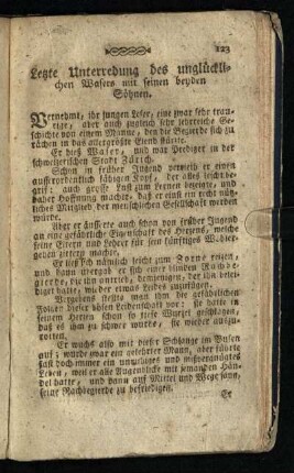Letzte Unterredung des unglücklichen Wasers mit seinen beyden Söhnen