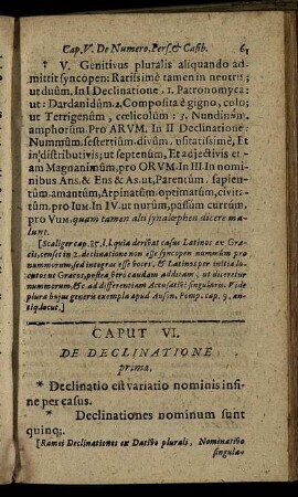 Caput VI. De Declinatione prima.
