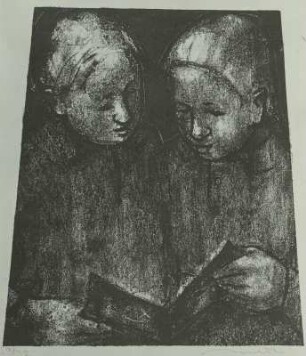 Zwei Kinder, in einem Buch lesend
