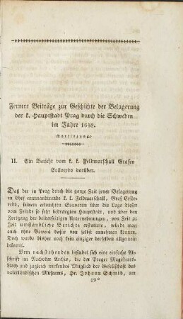 Fernere Beiträge zur Geschichte der Belagerung der k. Hauptstadt Prag durch die Schweden im Jahre 1648.
