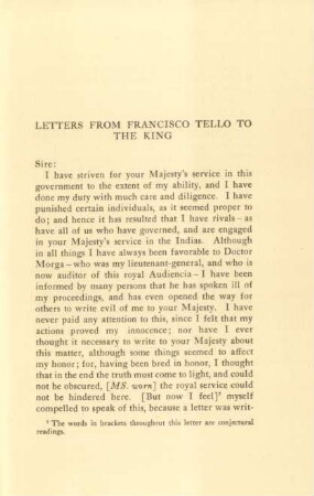 Letters from Francisco Tello to the king