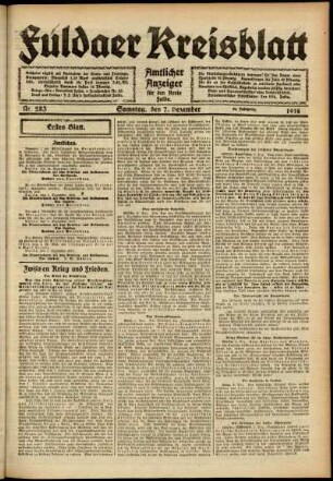 Erste Ausgabe vom Samstag, den 07. Dezember 1918.