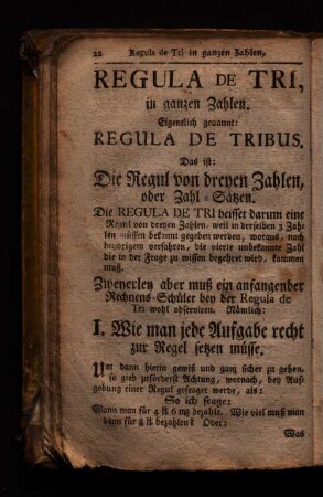 Regula de Tri, in ganzen Zahlen.