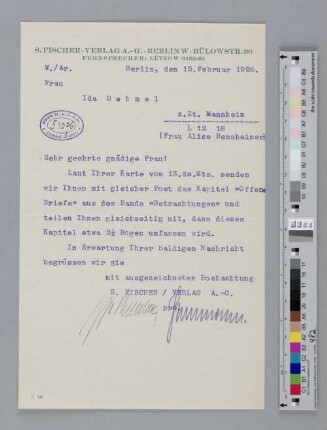 Brief an Ida Dehmel