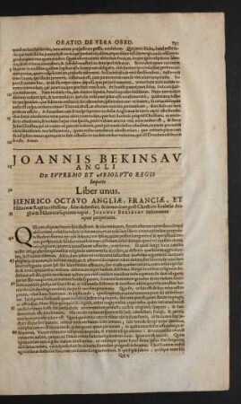 Joannis Bekinsau Angli De Supremo Et Absoluto Regis Imperio Liber unus.